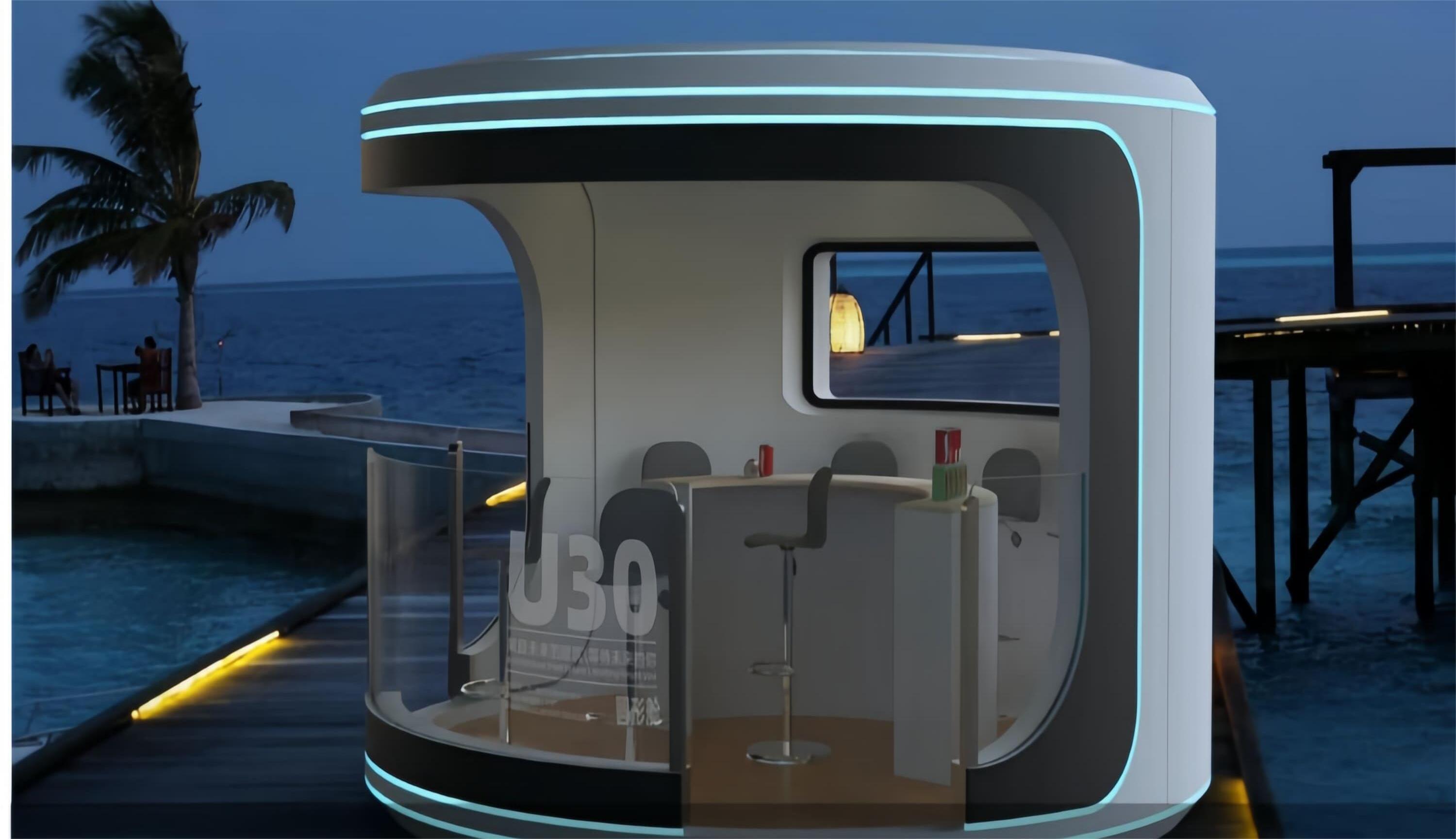 U30-Prefabricated round tech cafe capsule house